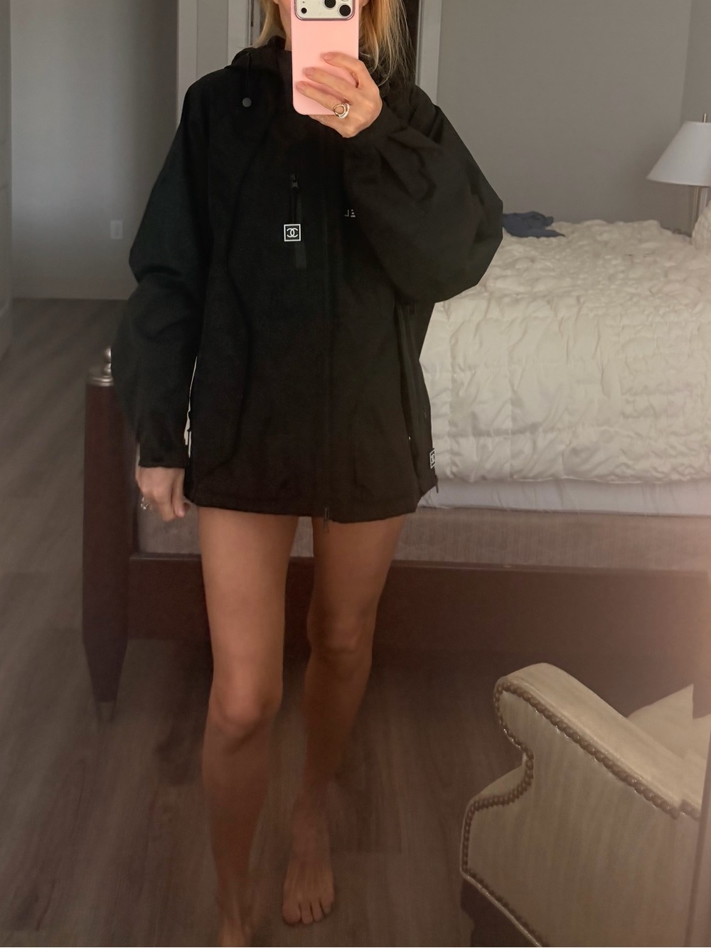 Black Hooded Jacket with Subtle Size Tag